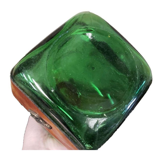 Vintage Green Glass Decanter w/Embossed Leather Horse Motif Western 1950s-1970s Based on design, materials, and comparable...