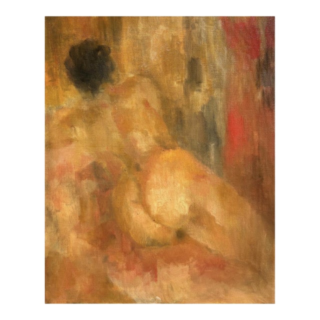 Late 20th Century Abstract Figurative Nude Study Painting in Warm Earth Tones For Sale