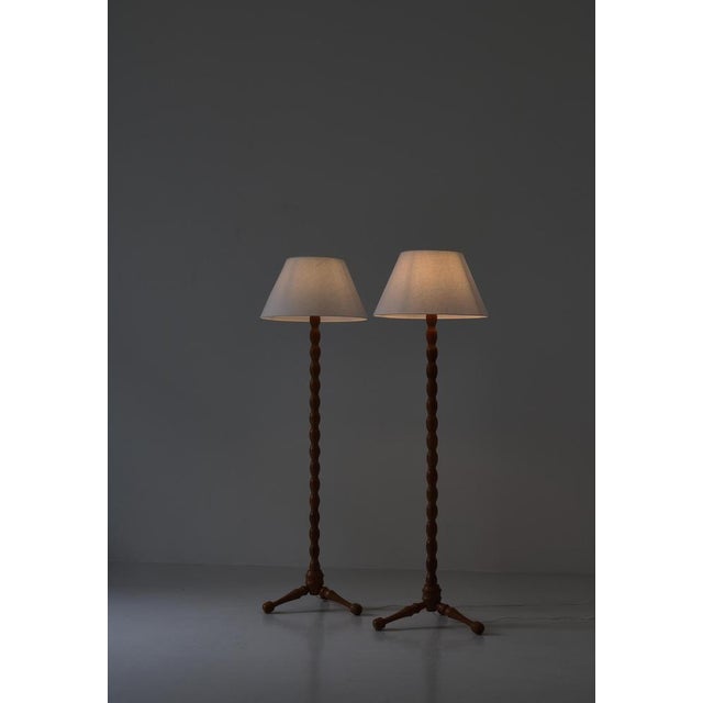 Scandinavian Cabinetmaker Floor Lamps in Turned Oakwood, 1950s, Set of 2 For Sale - Image 9 of 18