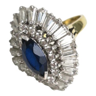 Cocktail Ring Faux Diamonds and Sapphire, Circa 1960s For Sale