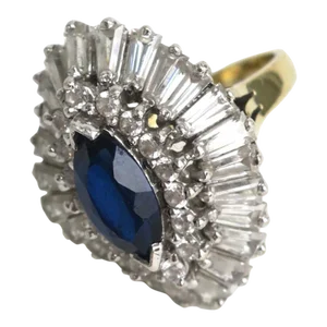 Cocktail Ring Faux Diamonds and Sapphire, Circa 1960s