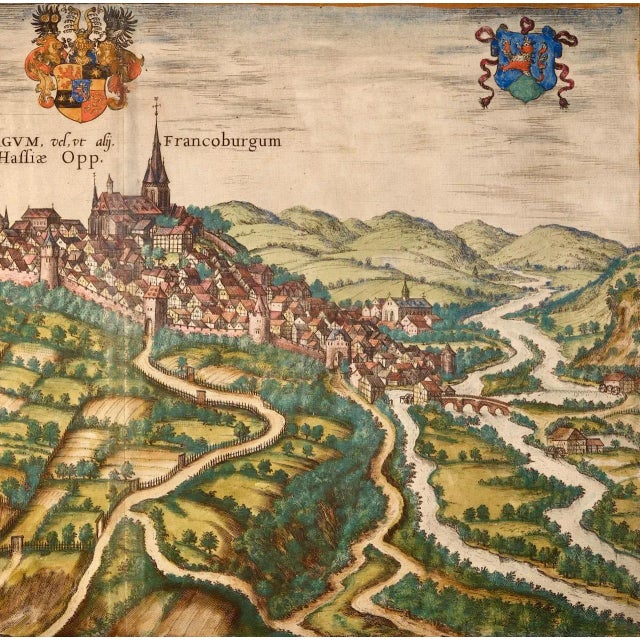 Frankfort, Germany: A 16th Century Hand-Colored Map by Braun & Hogenberg, 1595 For Sale - Image 4 of 5