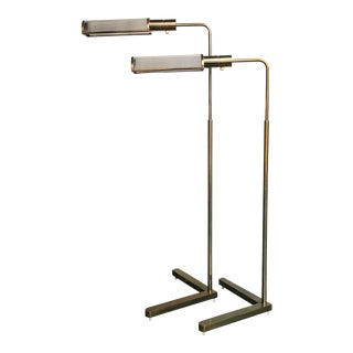 Casella Adjustable Brass Pharmacy Floor Lamps - a Pair For Sale