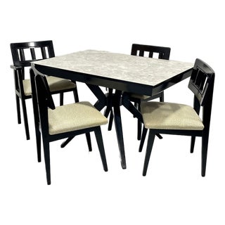 Atomic Mid Century Modern Ebonized Dining Set – Table + 4 Chairs, C. 1950s For Sale