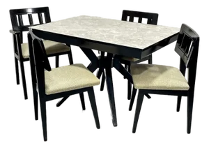 Atomic Mid Century Modern Ebonized Dining Set – Table + 4 Chairs, C. 1950s