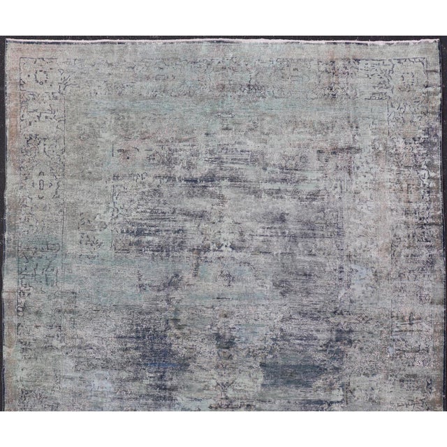 Distressed Vintage Persian Rug With Abstract Design in Blue, Green & Gray & White For Sale - Image 14 of 17