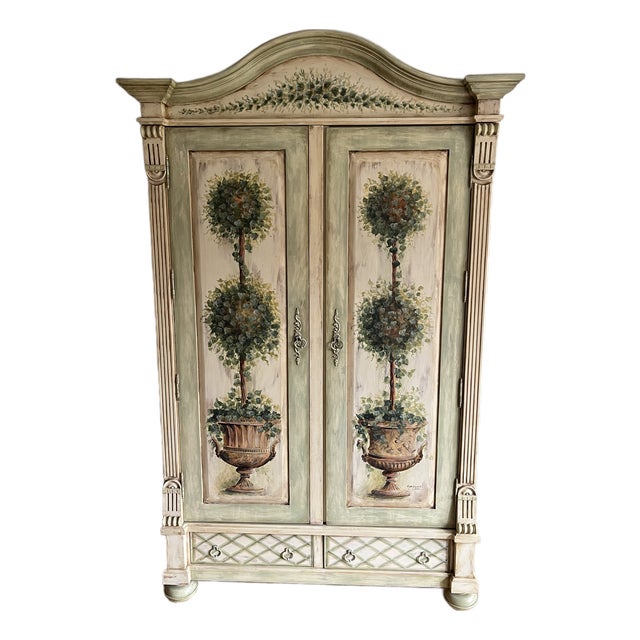 Rare Habersham Plantation Corp. "Topiary" Hand Painted Armoire - Excellent Condition, Attributed For Sale