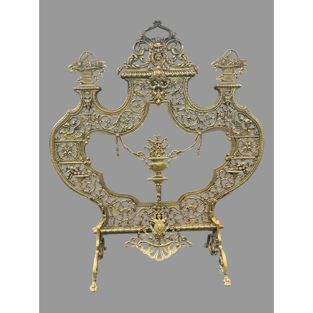 Ornate Antique French or Italian Style Victorian Heavy Cast Brass Fireplace Screen Finely cast in heavy brass with Rococo...