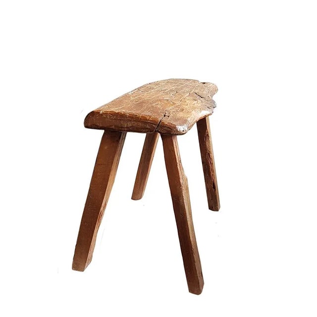 Dutch Primitive Wooden Farm Stool For Sale - Image 5 of 8