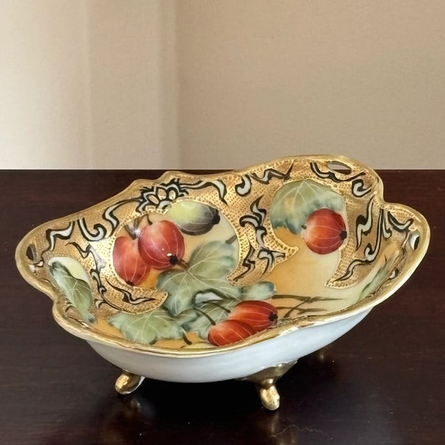 Ceramic Antique Nippon Porcelain Gooseberry Footed Bowl For Sale - Image 7 of 18