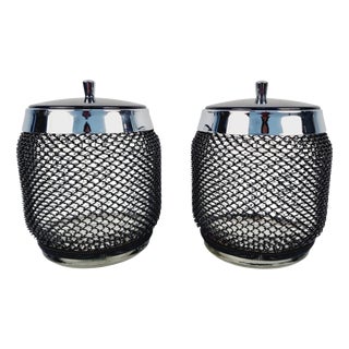 Glass and Metal Ice Bucket, 1970s, Set of 2 For Sale