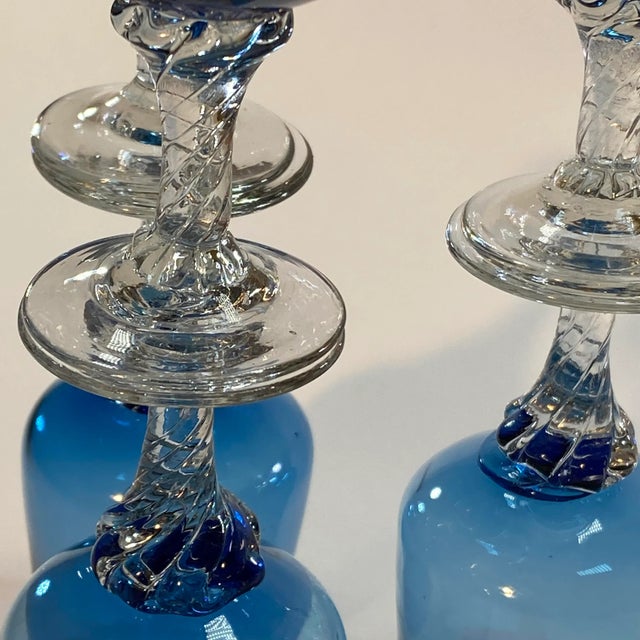 1960s Vintage Mid-Century Modern Italian Vimax Creations Blue Hand Blown Decanter & Cordial Digestif Glass Set - 7 Pieces For Sale In San Francisco - Image 6 of 13