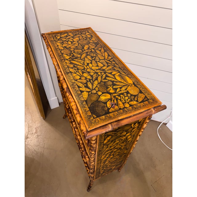 Wood 19th Century Bamboo Decoupage Bookshelf For Sale - Image 7 of 13
