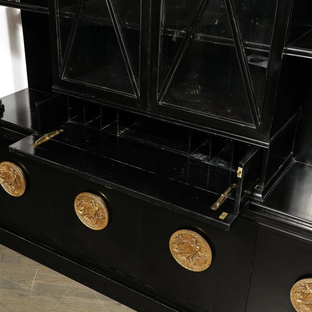 Rare James Mont Cabinet in Black Lacquer W/ Gilt Carved Handles For Sale - Image 10 of 12