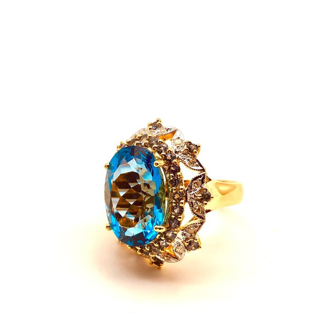Bochic "Orient" Vintage Blue Topaz, Sapphire & Diamonds Ring S18K Gold & Silver For Sale - Image 12 of 18