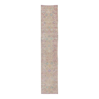 Long Vintage Turkish Runner With Geometric Design in Light Purple and Gold 2'11 X 15'8 For Sale