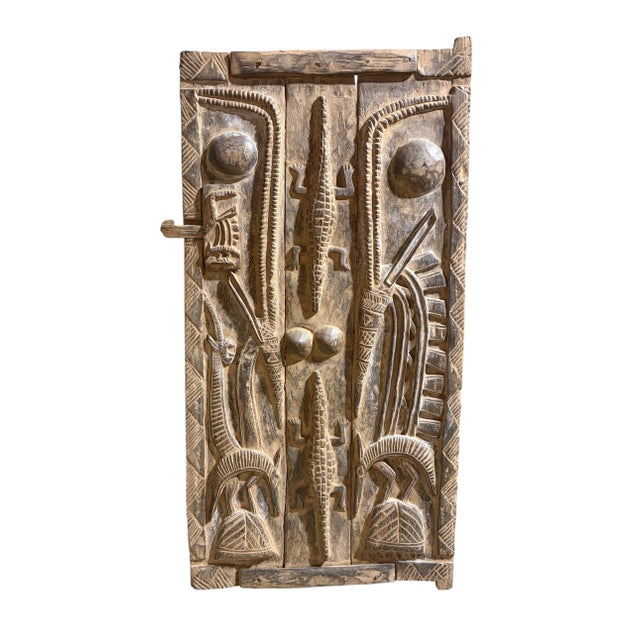 Vintage Dogon Granary Door With Chiwaras /Crocodiles Mali African 49.5" H For Sale - Image 4 of 11