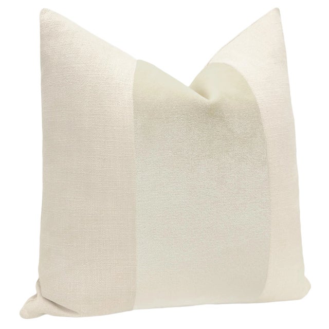 Contemporary 22" Alabaster Faux Leather Panel + Linen Pillows - a Pair For Sale - Image 3 of 5