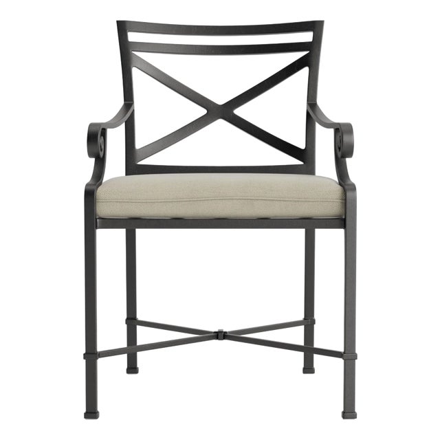 Brown Jordan Venetian Arm Chair, Textured Pewter frame with Fusion Meadow fabric For Sale