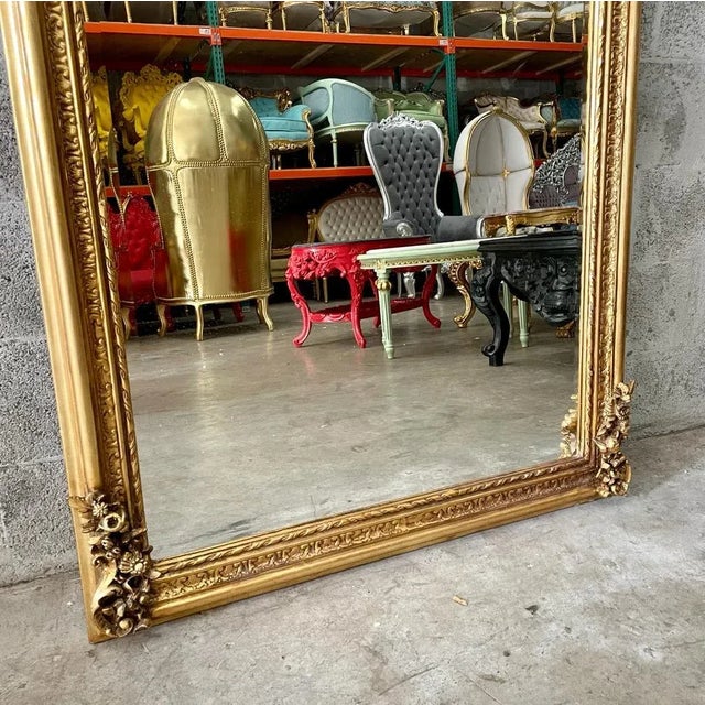1940s French Rococo Style Gold Leaf Mirror For Sale - Image 4 of 12