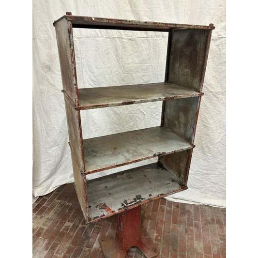 Industrial Metal Bookshelf Display Stand, Sturdy Design, USA, 1935 For Sale - Image 4 of 11
