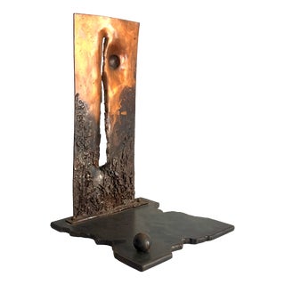 Brutalist Geometric Sculpture in Metal and Copper, 1970s For Sale