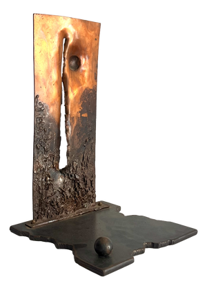 Brutalist Geometric Sculpture in Metal and Copper, 1970s