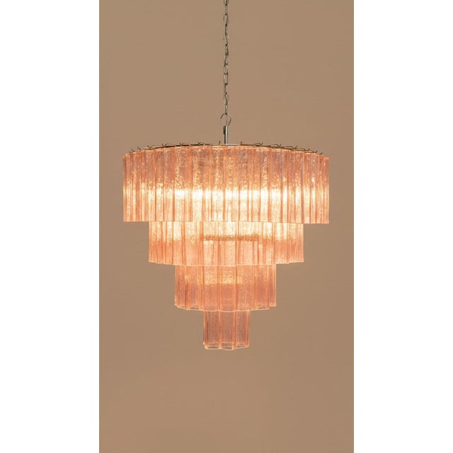 Murano Pink Murano Glass Chandelier | 78 Hand-Blown Tubes, Four-Tier Star Design, Nickel Frame For Sale - Image 4 of 5