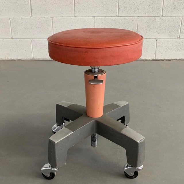Mid 20th Century Industrial Enamel Rolling Adjustable Stool by American ...