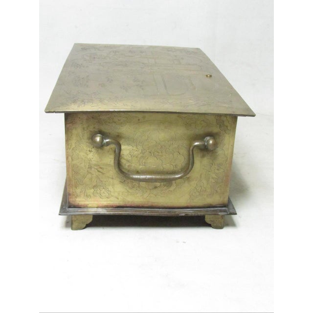 Antique Chinese Engraved Brass Box For Sale - Image 4 of 12