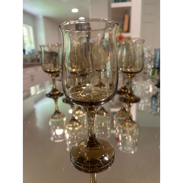 Set of 7 Libbey tawny brown tulip wine glasses, early 1970’s. Very sturdy and well made wine glasses that will go with...