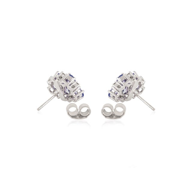 Metal Natural Tanzanite & Diamond Classic Cluster Stud Earrings in Sterling Silver- A Pair For Sale - Image 7 of 14