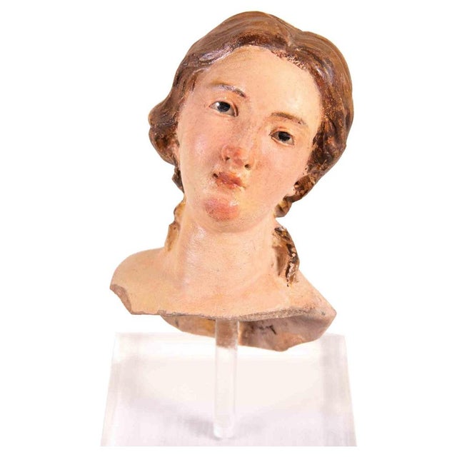 Polychrome Ceramic Head of Woman, Italy, 18th Century For Sale - Image 5 of 5