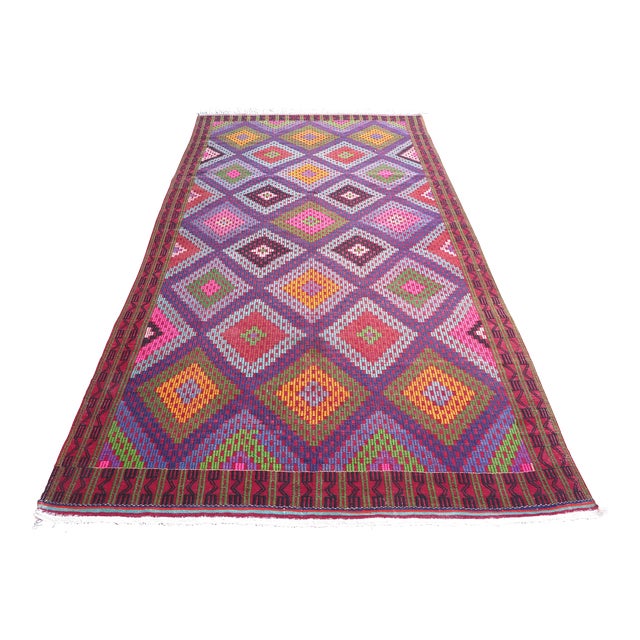 Mid 20th Century Amethyst Color Turkish Handmade Boho Area Jejim Kilim Rug For Sale
