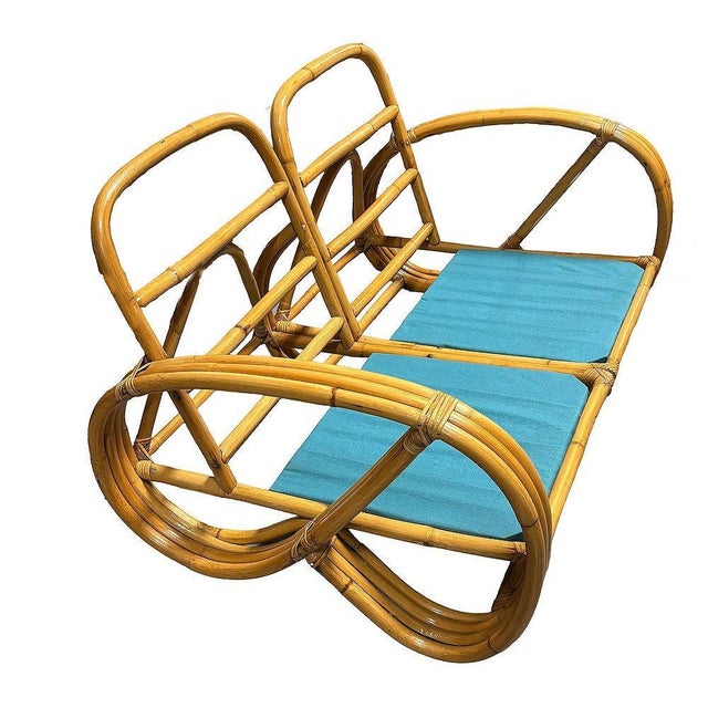 Restored Mid-Century Rattan 3-Strand 3/4 Reverse Pretzel Sectional Settee Sofa For Sale In Los Angeles - Image 6 of 6
