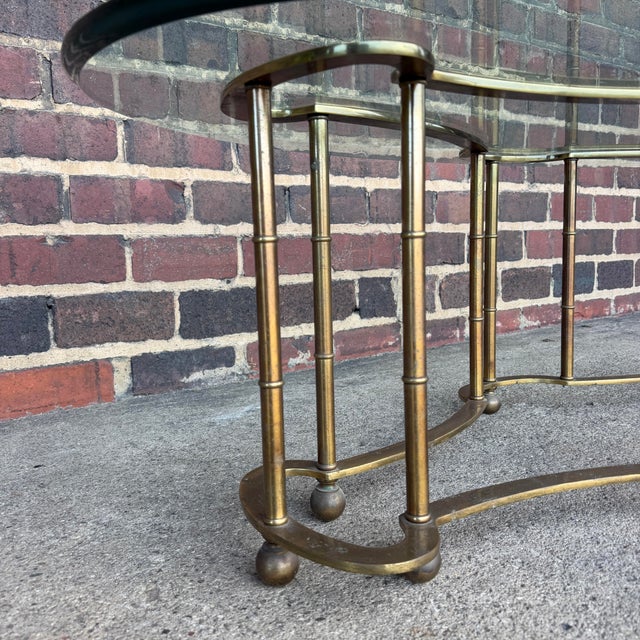Mastercraft Brass and Glass Racetrack Oval Coffee Table For Sale In Cleveland - Image 6 of 12