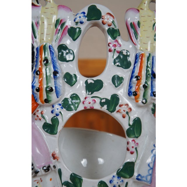 White Antique Staffordshire Couple With Peacocks Pocket Watch Holder Figurine For Sale - Image 8 of 12