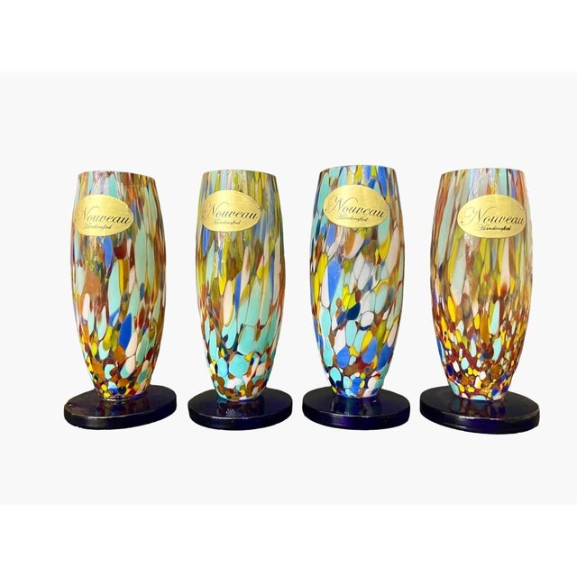 Decanter & Glasses Set by Nouveau Handcrafted - Murano Style Art Glass – Confetti Glass With Cobalt Accents, Decanter Stopper & 4 Matching Glasses For Sale In Miami - Image 6 of 9