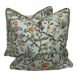 Trend Blue and Gray Tiger Pillows - Pair For Sale