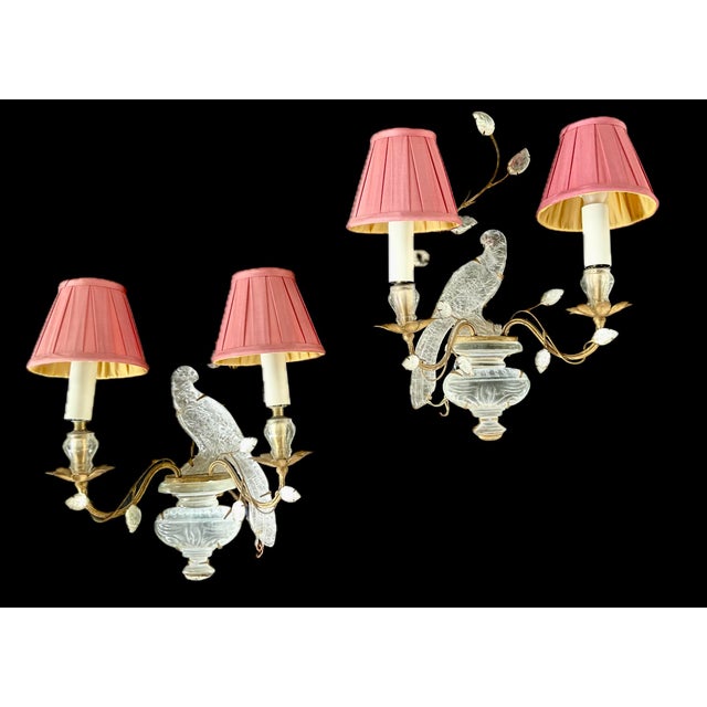 French Maison Baguès Style Two-Light "Bird and Foliage" Sconces, a Pair For Sale - Image 10 of 10