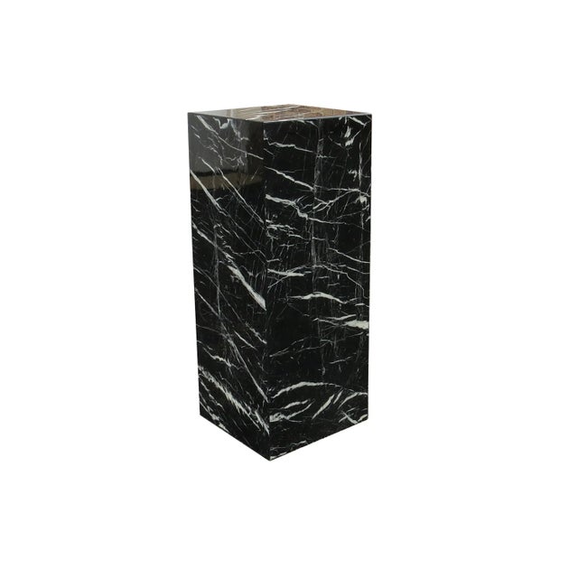 Postmodern Vintage Postmodern Black and White Marble Pedestal For Sale - Image 3 of 10