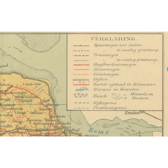 Black Antique Map of Friesland & Groningen, 1914 For Sale - Image 8 of 14