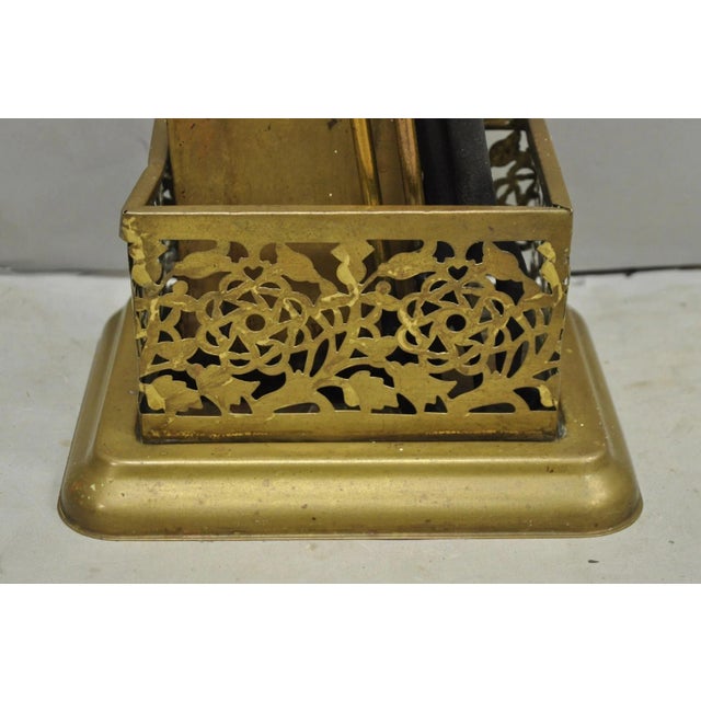 Traditional Antique English Federal Brass Urn Finial Fireplace Tool Set With Stand For Sale - Image 3 of 12