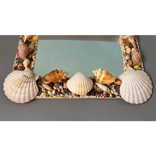 Late 20th Century Vintage Square Seashell Shell Encrusted Mirror For Sale - Image 5 of 9