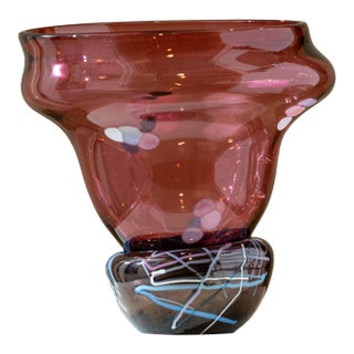 Signed 1990 Postmodern Studio Art Glass Vessel Sculpture - 13" For Sale
