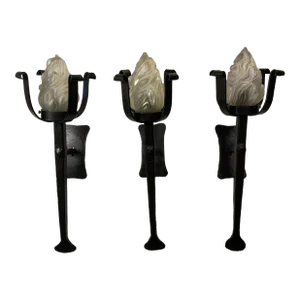 3 Large Spanish Colonial Style Hand Forged Iron Sconces, Traditional Torchieres