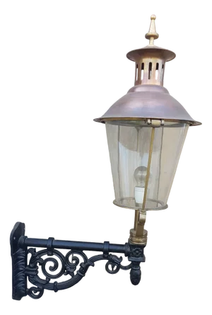 Antique Round Cast Iron and Copper Wall Lantern