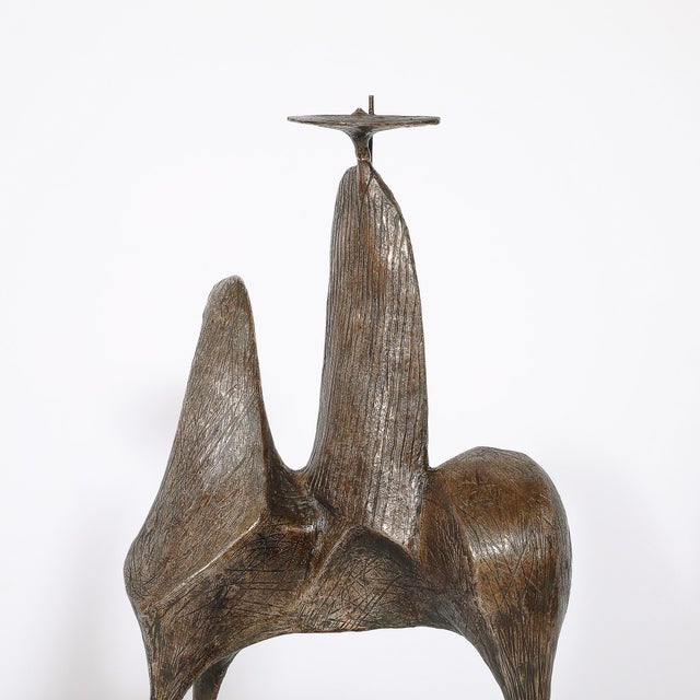 Mid-Century Bronze Signed Gloria Ellies Stylized Horseman Sculpture Edition 4/6 For Sale - Image 15 of 17