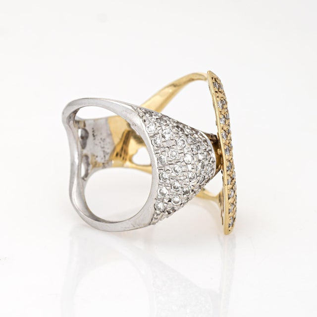 80s Vintage Diamond Ring Sculptural Bypass Sz 8.5 Cocktail Band Fine Jewelry For Sale - Image 4 of 6