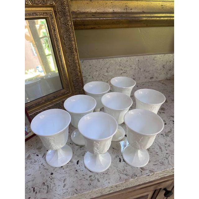 White Vintage White Milk Glass Grape Goblets - Set of 8 For Sale - Image 8 of 8